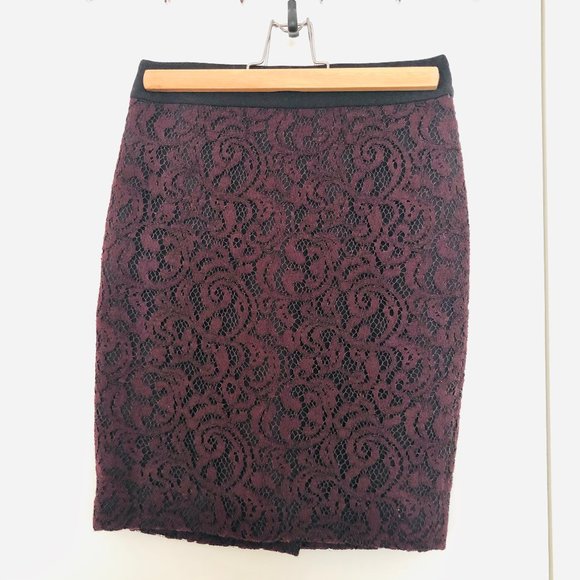 LOFT Lace Shell Knee Length Skirt in Burgundy - Picture 1 of 4